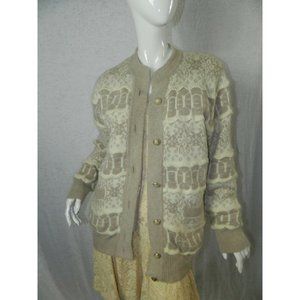 Belldini Cardigan Sweater Jacket Ivory Beige Soft Angora Pearl Buttons Sz Medium